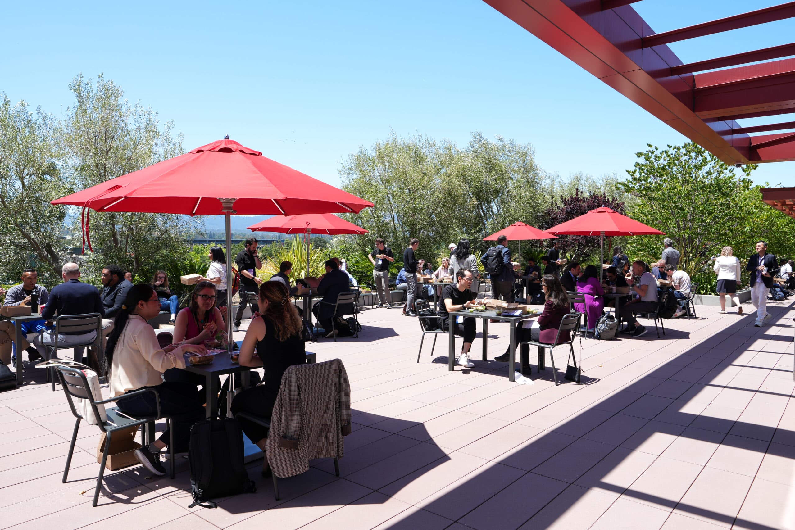 Team collaboration in modern office space